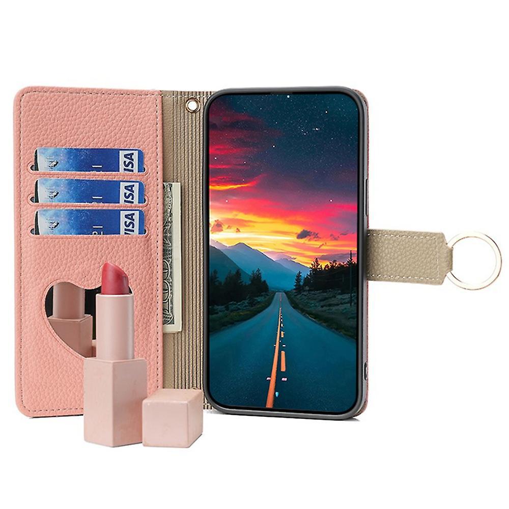 For Oppo F19/A74 4G Leather Case Zipper Wallet Phone Bag Cover with Chain Strap - Pink