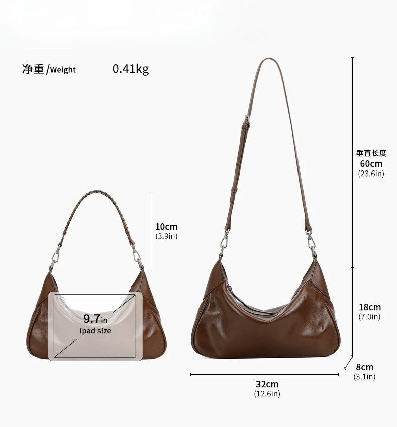 2026 New Vegetable-Tanned Cowhide Hobo Bag - Women's Genuine Leather Underarm Shoulder Bag | Fashiable Girls' Commuter Handbag