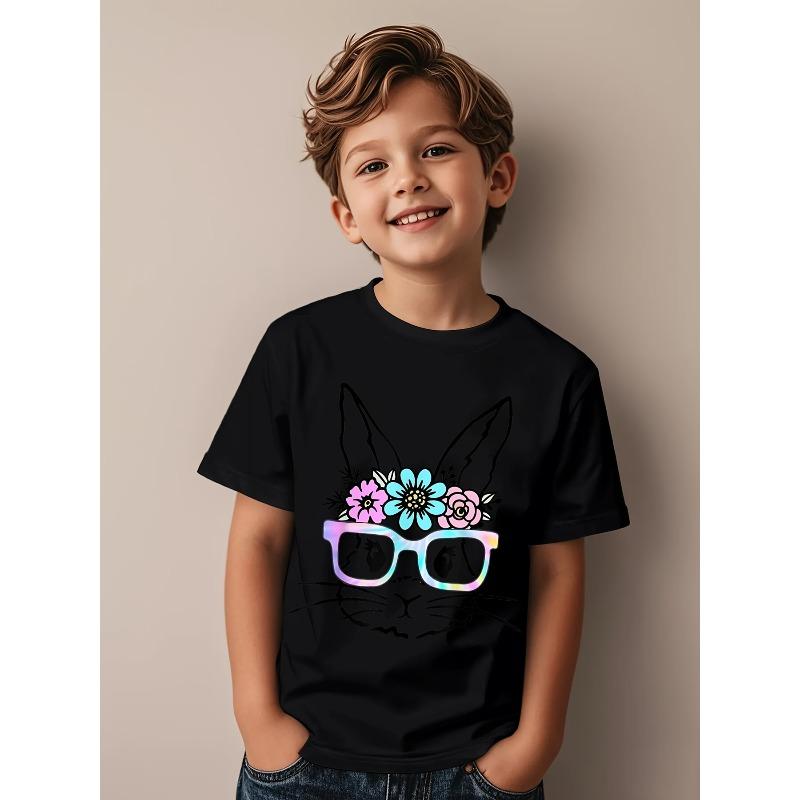 European Sizes Funny Bunny Rabbit Face with Glasses Happy Easter Day Awesome Graphic Kid T-Shirt Cute Kid T Shirts Streetwear Tops Tees for Kid