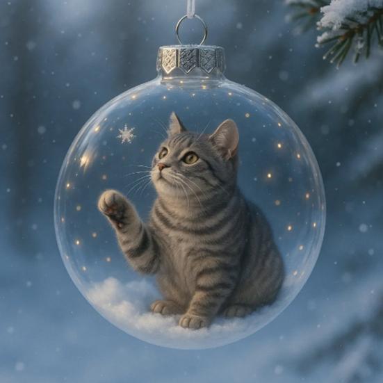 Cute Cat Christmas Ball Ornament 3D Animal Clear Plastic Ball Xmas Tree Ornaments