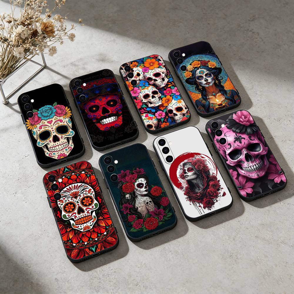 Mexican Catrina Skull Phone Case For Samsung Galaxy A91,80,73,72 ,71,53,52,32 ,31,22,21s,20,Soft Black Case