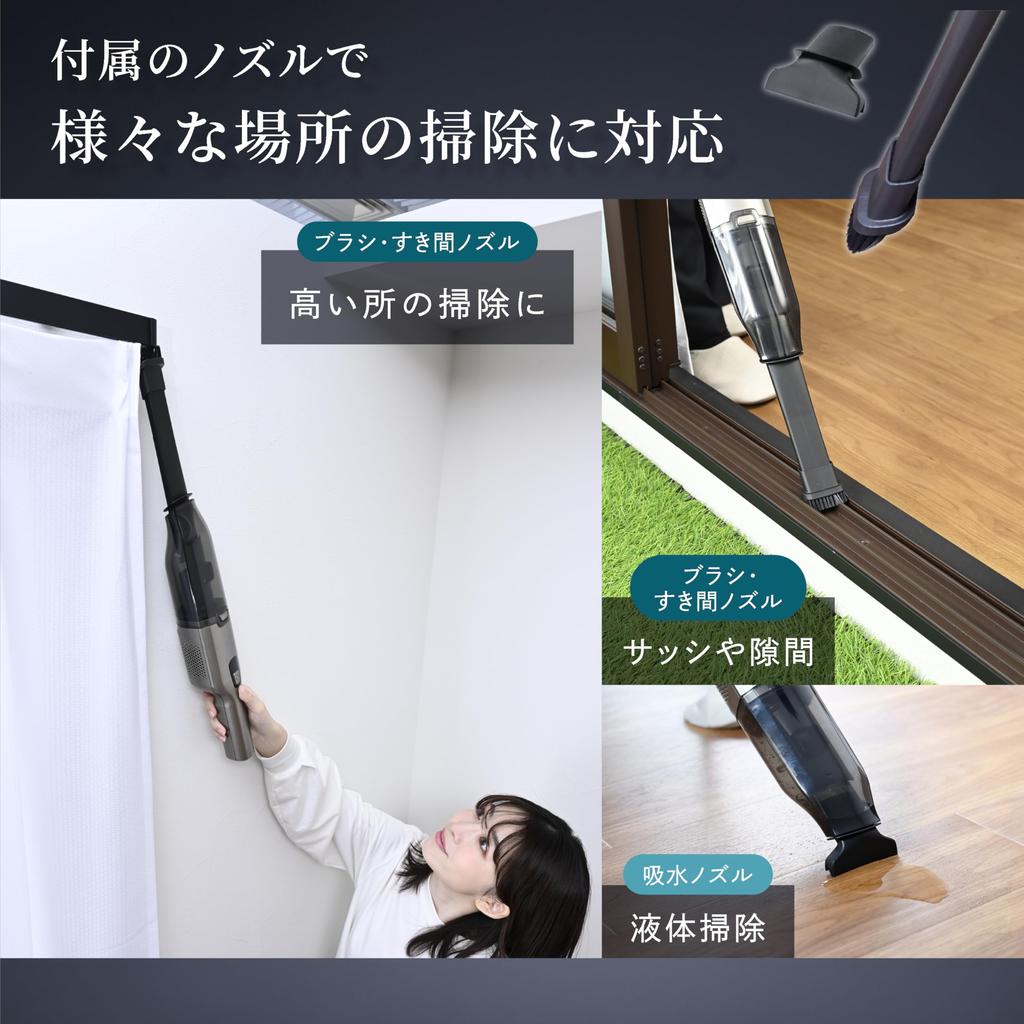 Yamazen ZHK-WL10(S) Cordless Handheld Vacuum Cleaner, Wet/Dry Use, Compact, Powerful Suction, Silver