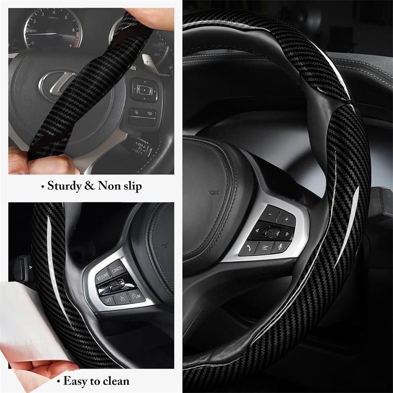 3Pcs 38Cm Carbon Fiber Car Steering Wheel Cover Non-Slip Protective Cover Segmented Car Styling Accessories For 99% Car