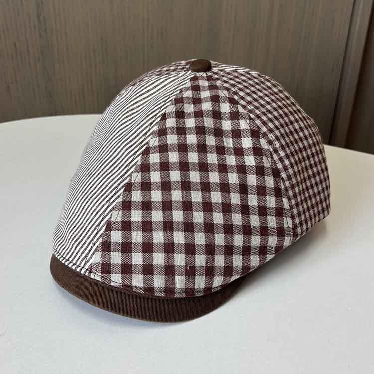 Spring and autumn men's and women's versatile casual cap British style newsboy beret retro splicing plaid forward hat