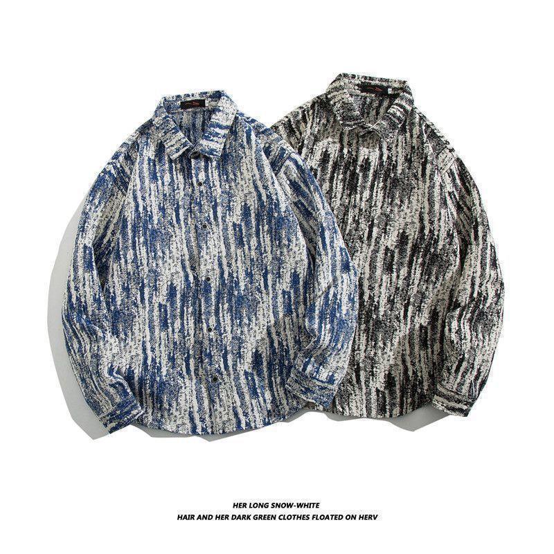 Men's Cuban Vintage Retro Long Sleeve Shirt Japanese Ethnic Style Autumn Winter Casual Button Down