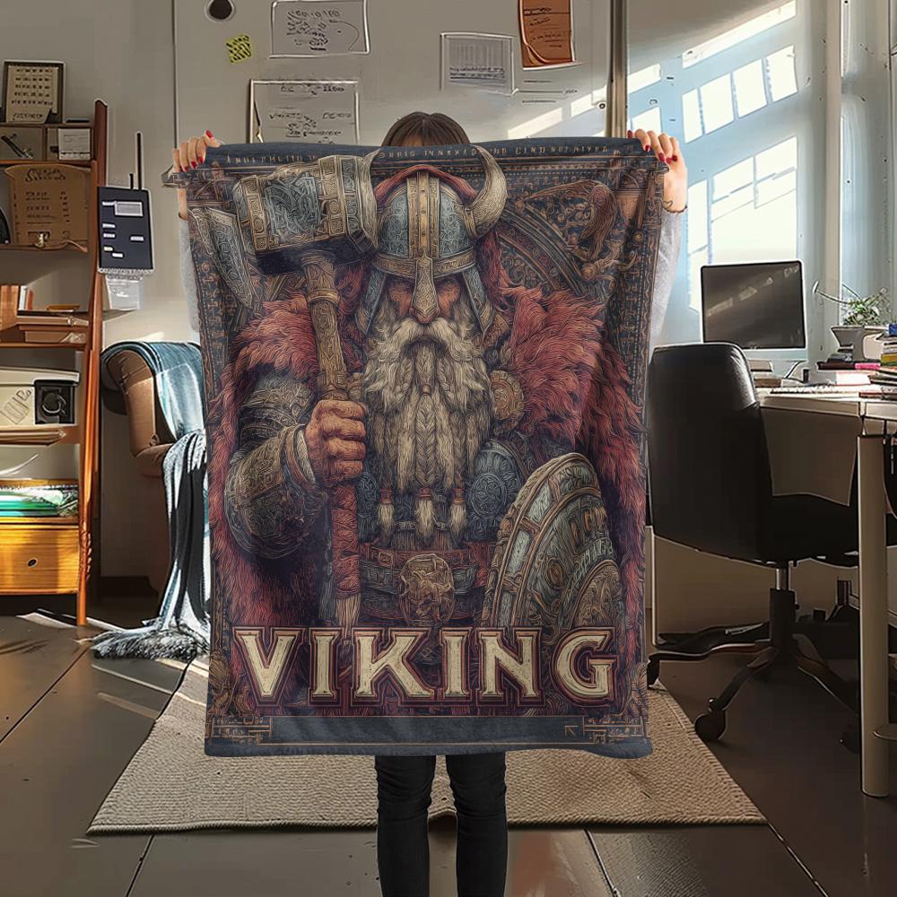 Viking Warrior  Print Flannel Blanket, High quality Comfortable for All Seasons, Home Decor, Warmth and Comfort