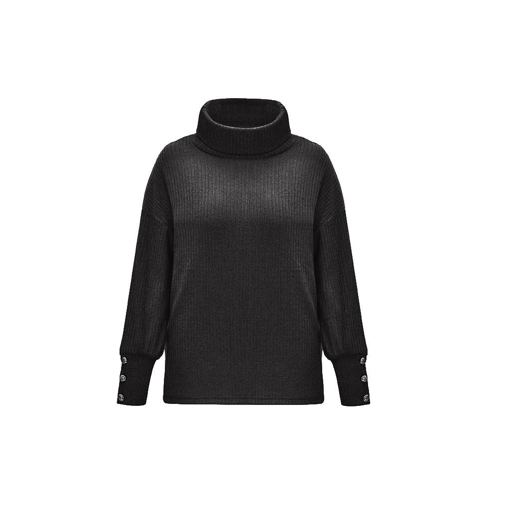 Women Turtleneck Pullover Button Long Sleeve Loose Knitted Sweater Tops