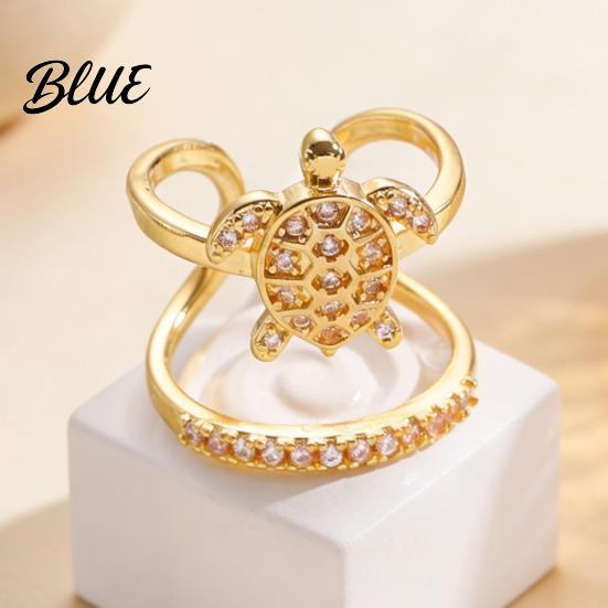Gold Plated Ring Women Sea Animals for Rhinestone Seahorse Turtle