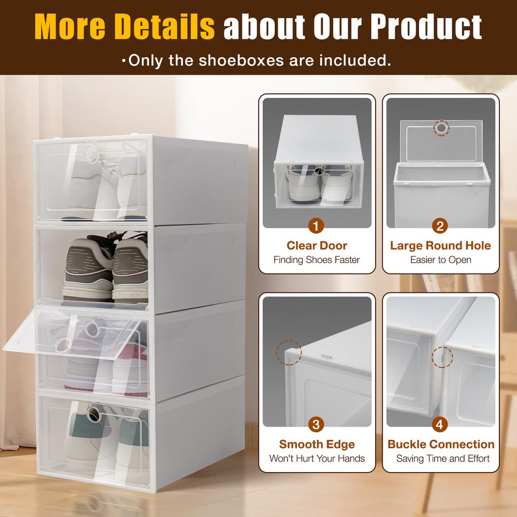 24PCS Transparent Shoe Boxes Stackable Shoe Cases Storage Large Dust-proof Sneaker Boxes - Thickened Version W/Flip-Up Door