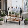 Double Layer Wooden Rack Foldable Shelving Compact Unit Strong Bearing Capacity