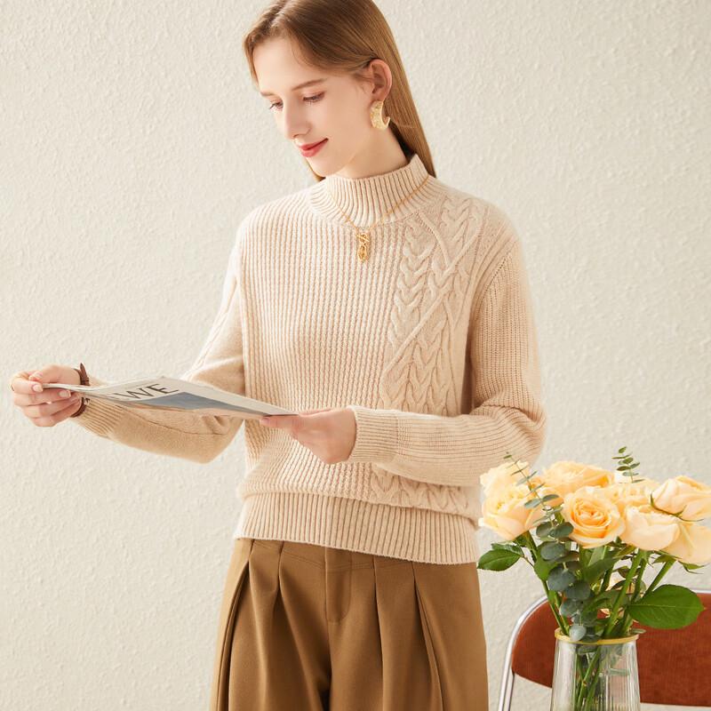 

TUHUANG Women s Autumn/Winter Pure Wool Half-Turtleneck Knit Sweater L