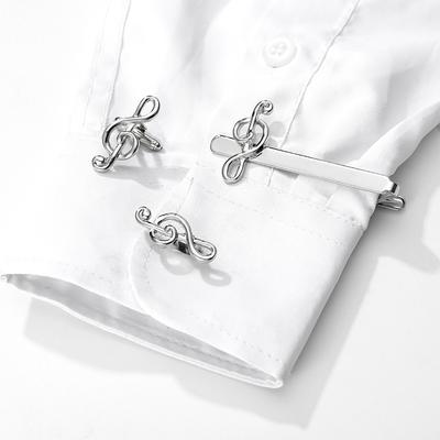 Funny Music Note G Clef Design Men Cufflinks&Tie Clip Set Shirt Suit Tuxedo Blouse Accessories