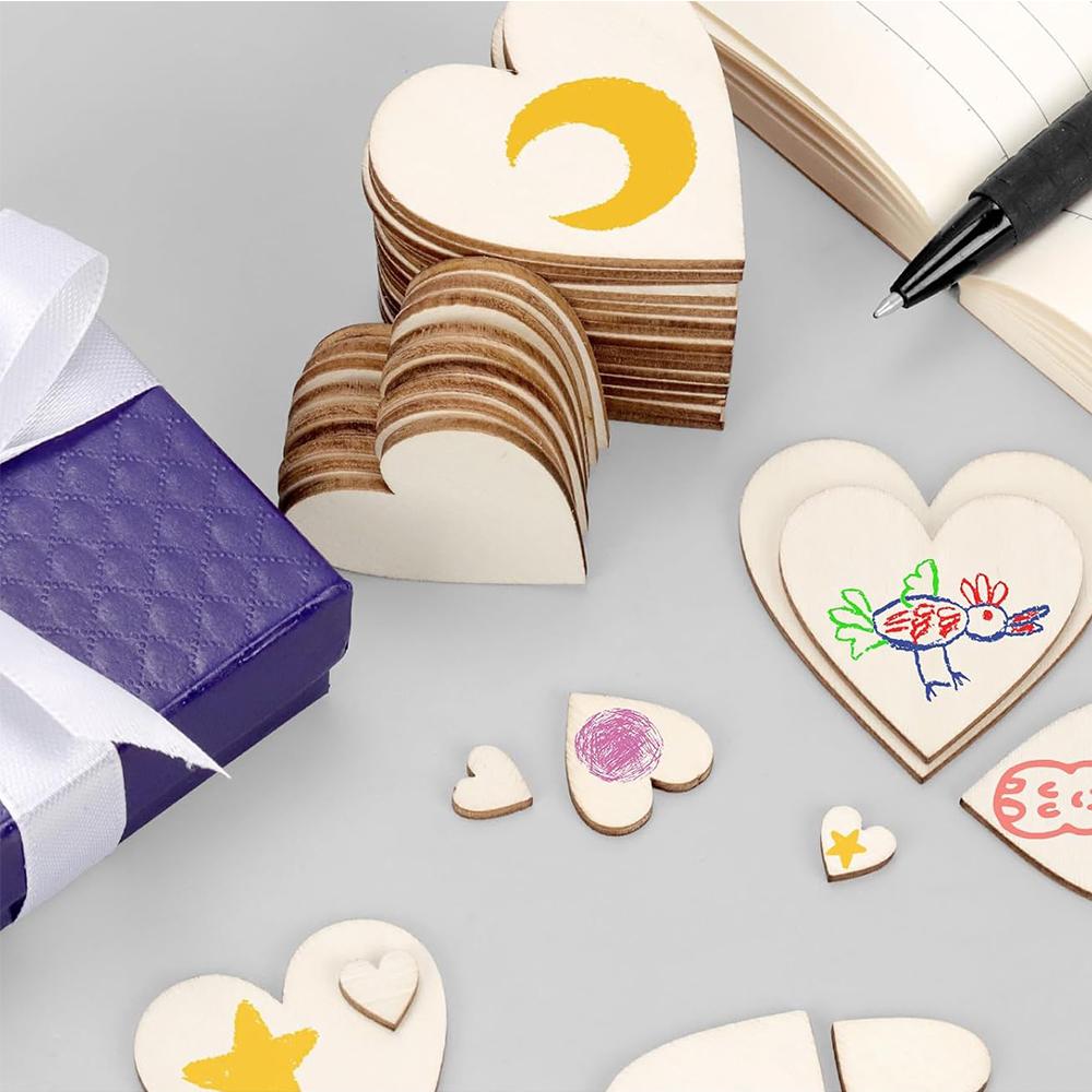 50/100/200Pcs Unfinished Wooden Hearts for Crafts 1-6cm Heart Blank Wood Ornaments Birthday Wedding Party Christmas Decor