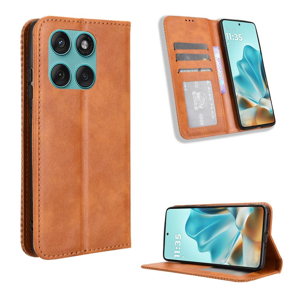 

Чохол-книжка з відкидною кришкою для Motorola Moto Edge 60 Fusion зі штучної шкіри, повний захист корпусу з [RFID-блокуванням], ударостійкий, міцний, ретро-стиль Motorola Edge 60 Fusion коричневий