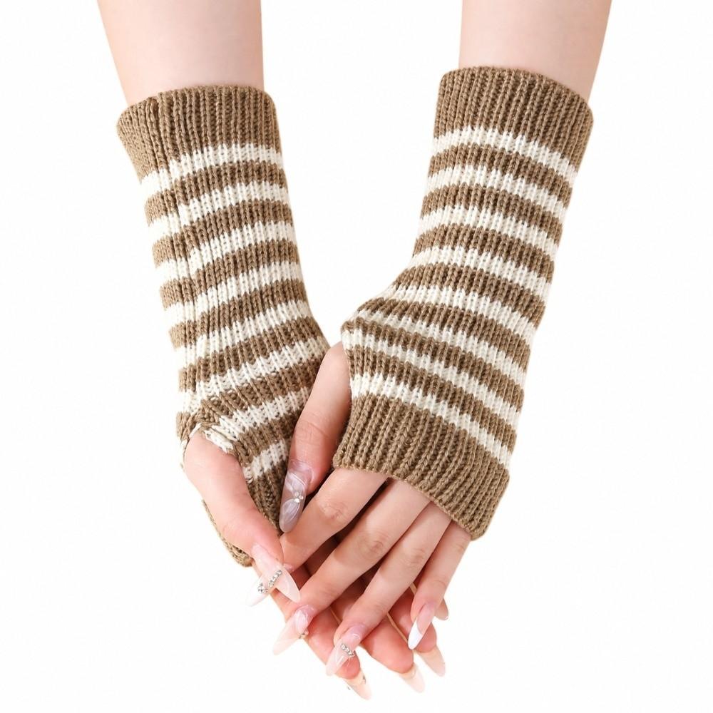 Fingerless Knitted Mittens Striped Wrist Warmers Gifts Arm Warmers  Daily Outfits