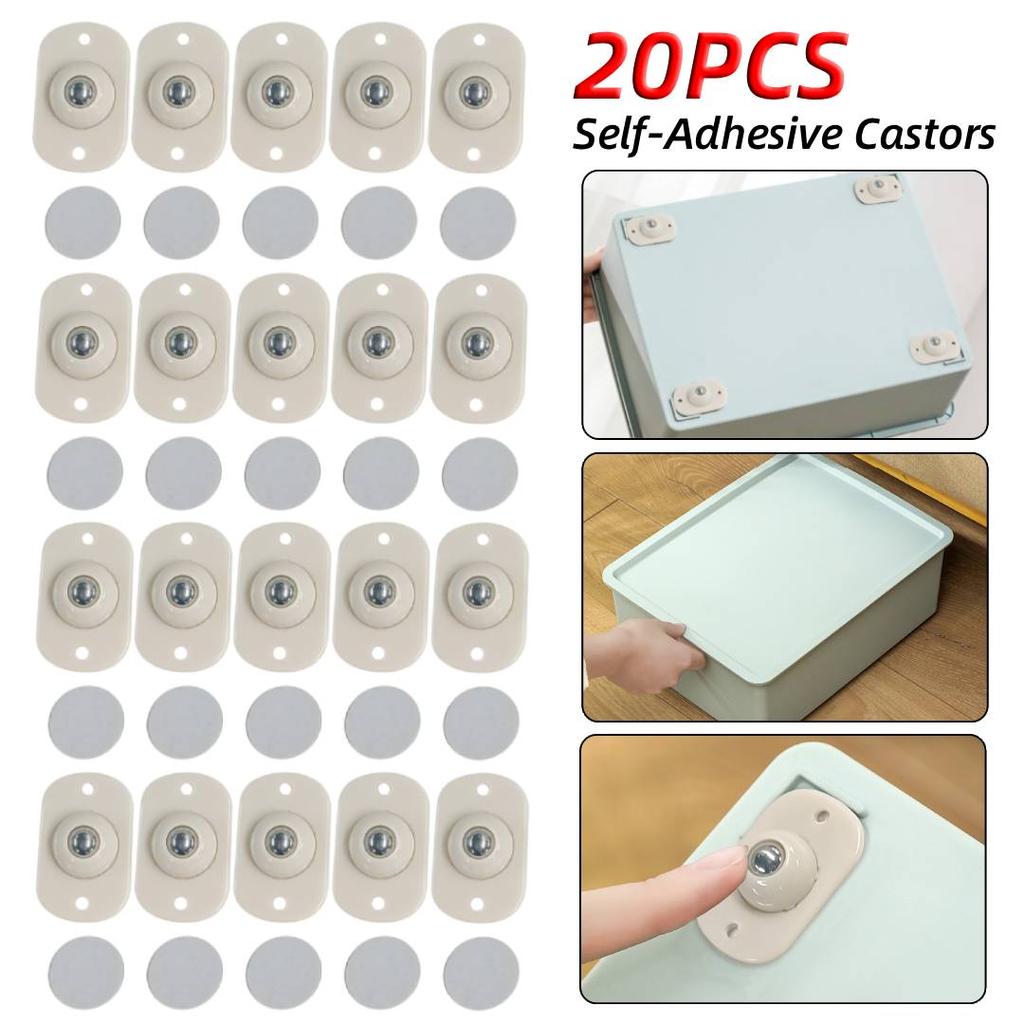 20PCS Self-Adhesive Castor Universal Pulleys Mini Swivel Wheel 360° Rotation Ball Caster for the Bottom of Storage Box Trash Can