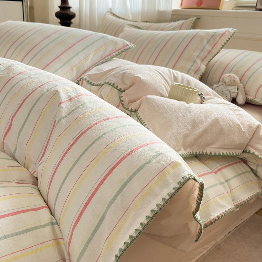 2026 Spring/Summer Cotton Striped Tricot Bedding Set - A-Class Dormitory Collection (Four-Piece)