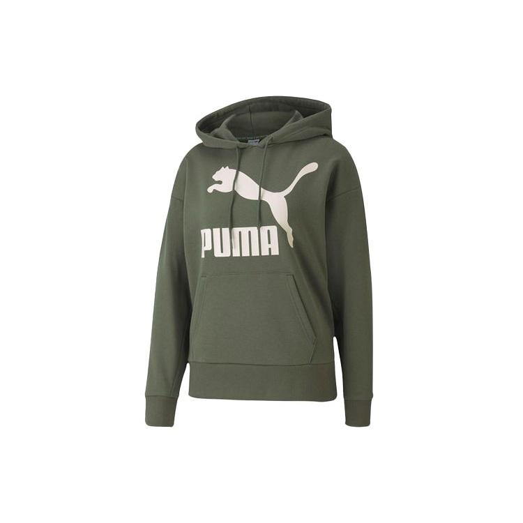 (WMNS) PUMA Classics Logo Hoodie Olive Green White Women s 599197-64 M