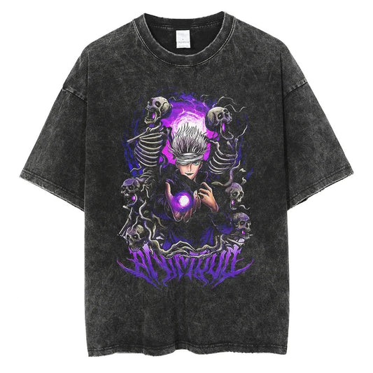 Parentchild Fashion Anime Comfortable Tshirt Jujutsu Kaisen Washed Tee Vintage Oversized Anime Graphic Men Casual Tops