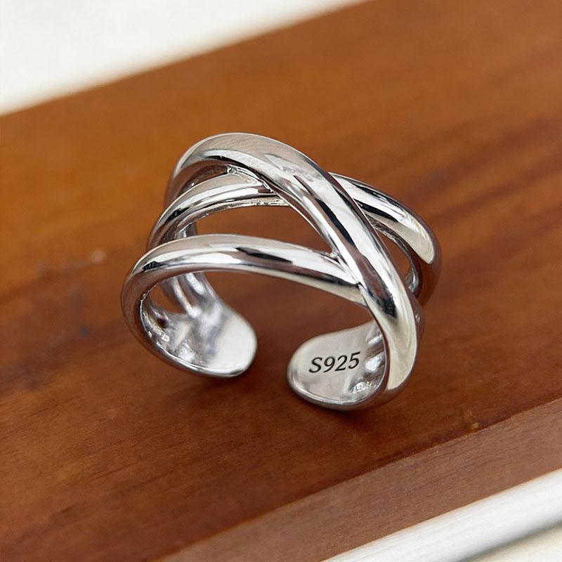 BF CLUB 925 Sterling Rings for Women Simple Geometric Handmade Irregular Retro Gold Narrow Ring Allergy For Birthday Gift