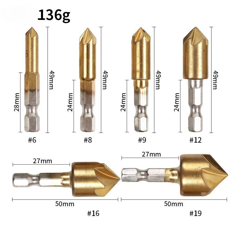 5PCS Woodworking Rotary File 6.35mm Hex Handle High-Speed Steel Special-Shaped File Wood Carving Jade Electric Polishing Head