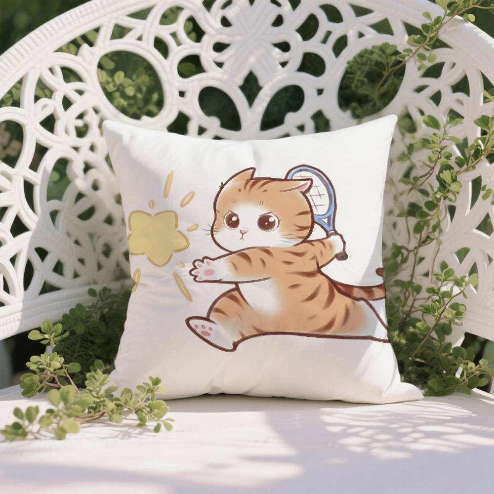Cute Cat Athlete Childlike Heart Pillow Case Anti-dustmite Pillowcase Invisible Zipper Silky Short Plush Sofa Cushion Cover