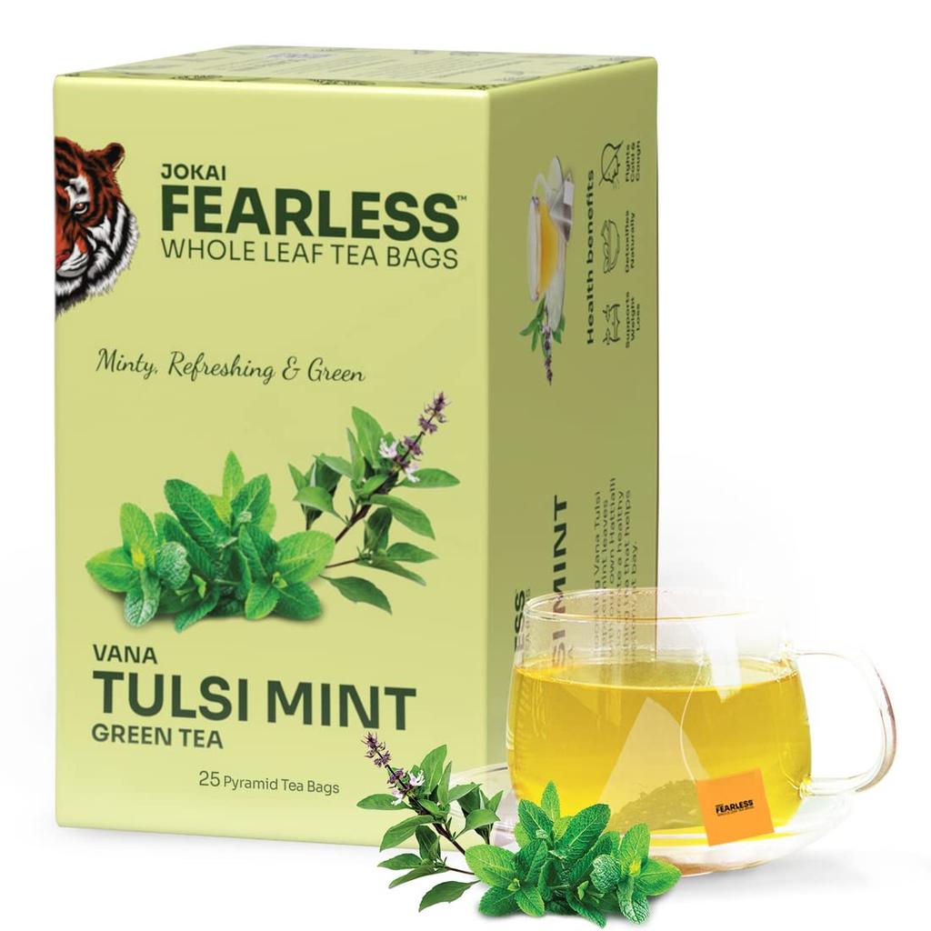 Fearless Tulsi Mint Green Tea Bags 25 pcs | With Organic Vana Tulsi Leaves | Refreshing Minty Taste | Anti-Aging Benefits | Sweet Aroma, Deliciou
