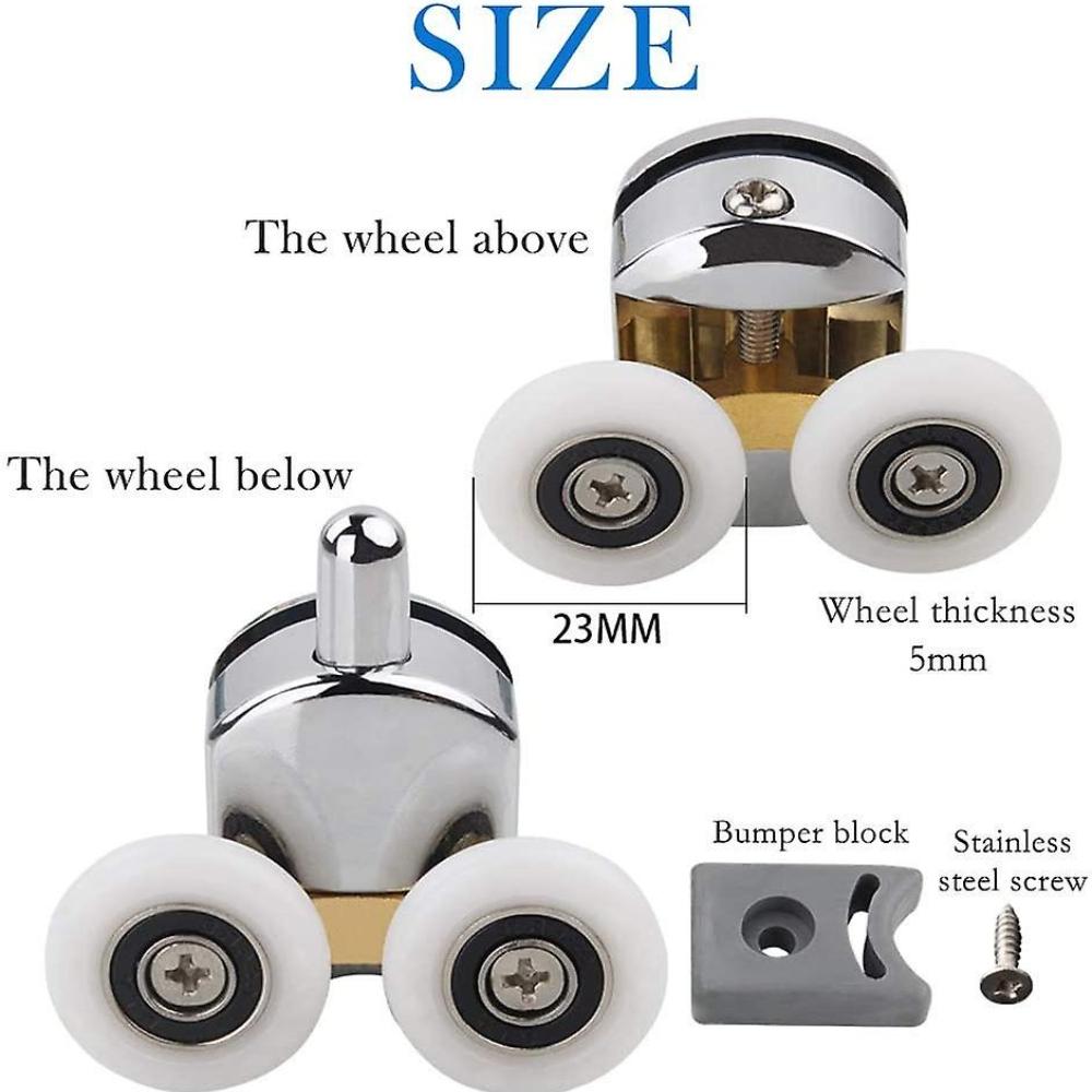 Shower Door Roller, 4 Double Rollers For Shower Door Sliding Rollers Door Replacement Wheel For Shower Enclosure 23mm)