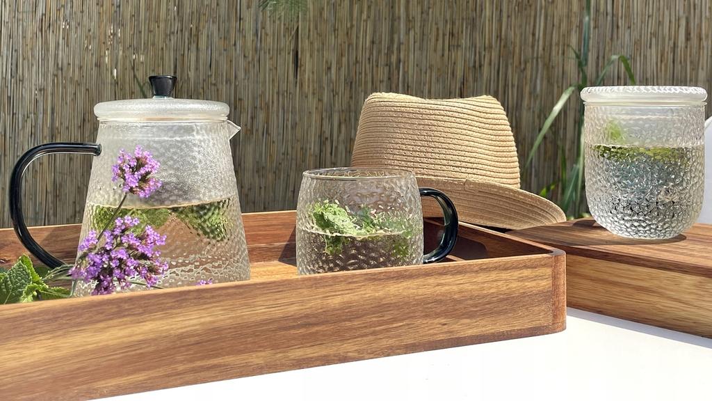 GLASS JUG 1L TEA INFuser with Filter 2 Glasses Green Ear
