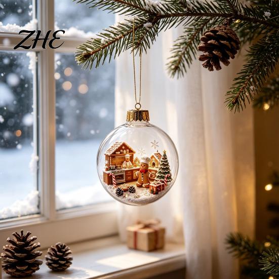 Indoor Party Ambient Lights Light Up Christmas Scene Ball Ornament with Warm LED Glowing Holiday Story for Clear Acrylic Hanging Balls Tree Decor and