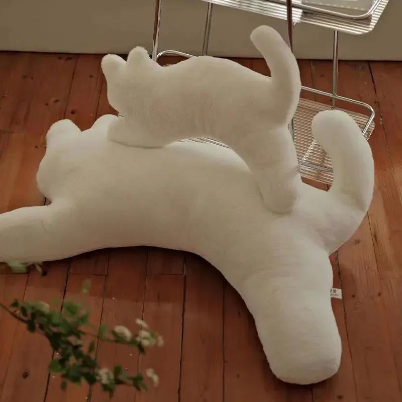 

Cute White Cat Bedhead Bedroom Sofa Cushion Girls Sleep Comfortable Doll Legs Clamping Embrace Pillow Decoration Plush Backrest 50cm Length -M білий