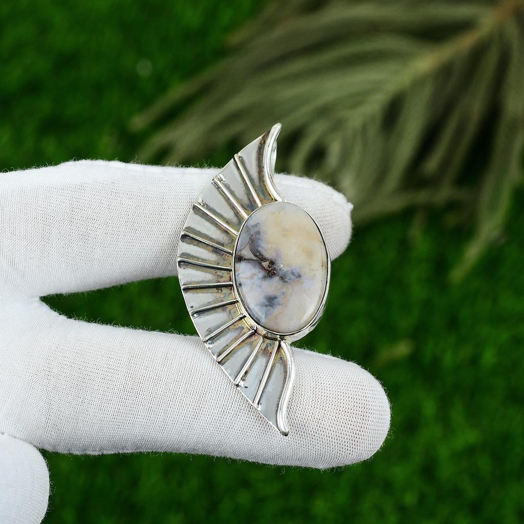 Daughters Day Sale 925 Silver Oval Porcelain Jasper Gemstone Bezel Boho Pendant