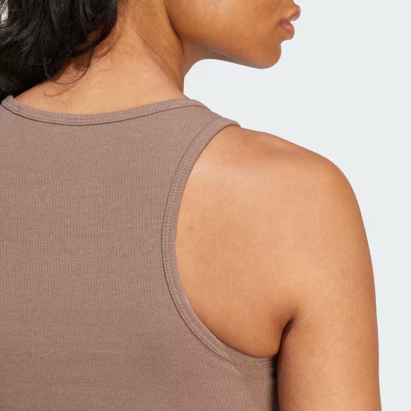 Adidas Originals Essentials Ribbed Tank Top With Logo Women Tops Brown IR5931