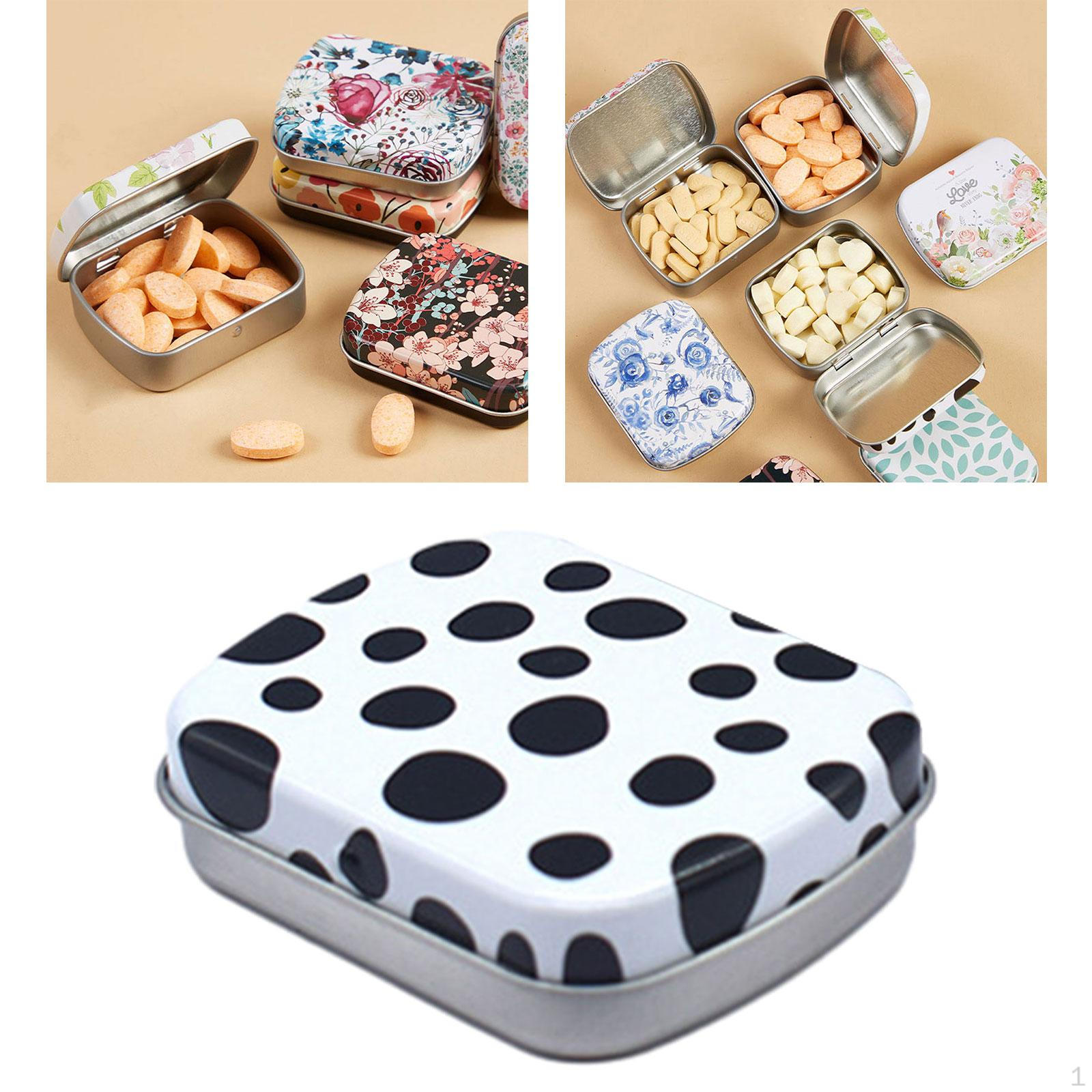 

Небольшой контейнер для жестяной коробки с крышкой, свеча, конфета, металлический шарнирный мини-мини для Black And White Dots