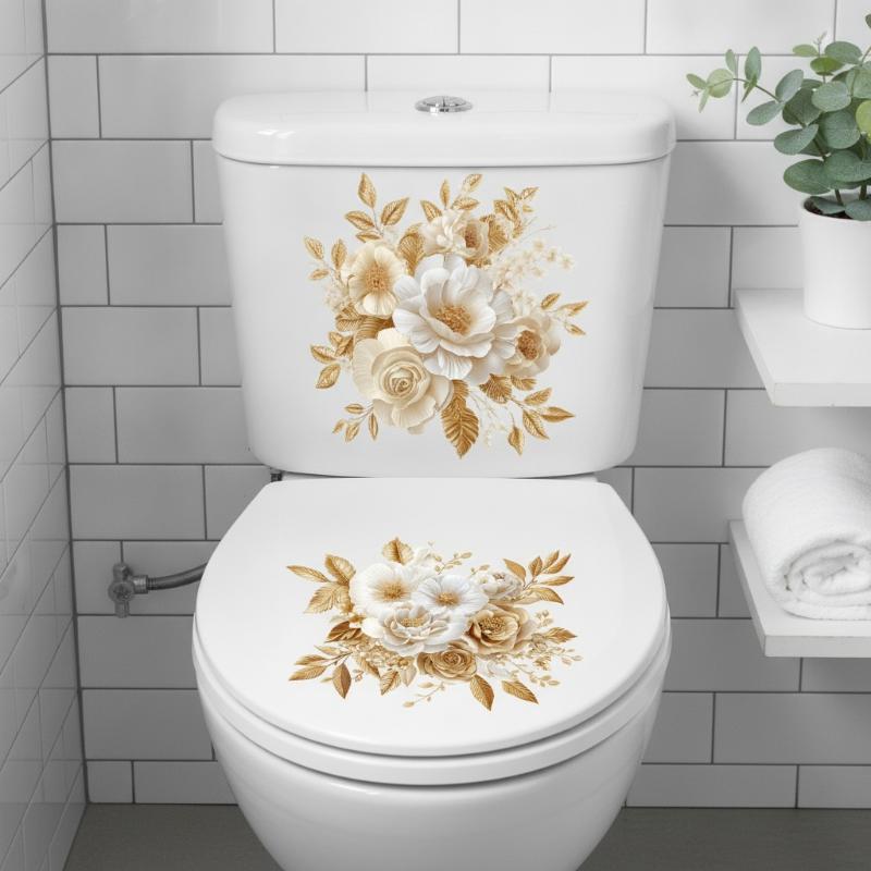 1 Set Luxury Gold Toilet Sticker Waterproof Self Adhesive Bathroom Decor Wall Stickers Home Decoration