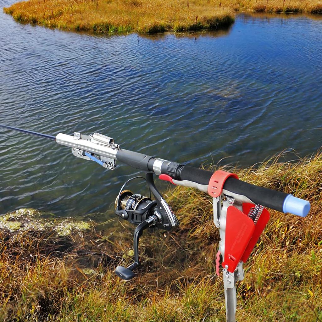 Automatic Spring Fishing Rod Holder 2 Pack - Stainless Steel for Ground Support Brackets, Adjustable Sensitivity & Folding Fish Pole Rack