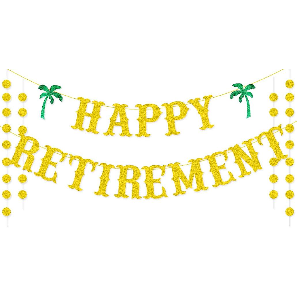 Gold Glitter Retirement Banner, Happy Retirement Party Decorations, Farewell Party Decor - Summer Beach Theme for Men & Women