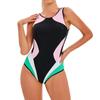 Women's Sleeveless Conservative One-piece Sexy Backless Color Matching Wetsuit With Breast Pad Swimsuit