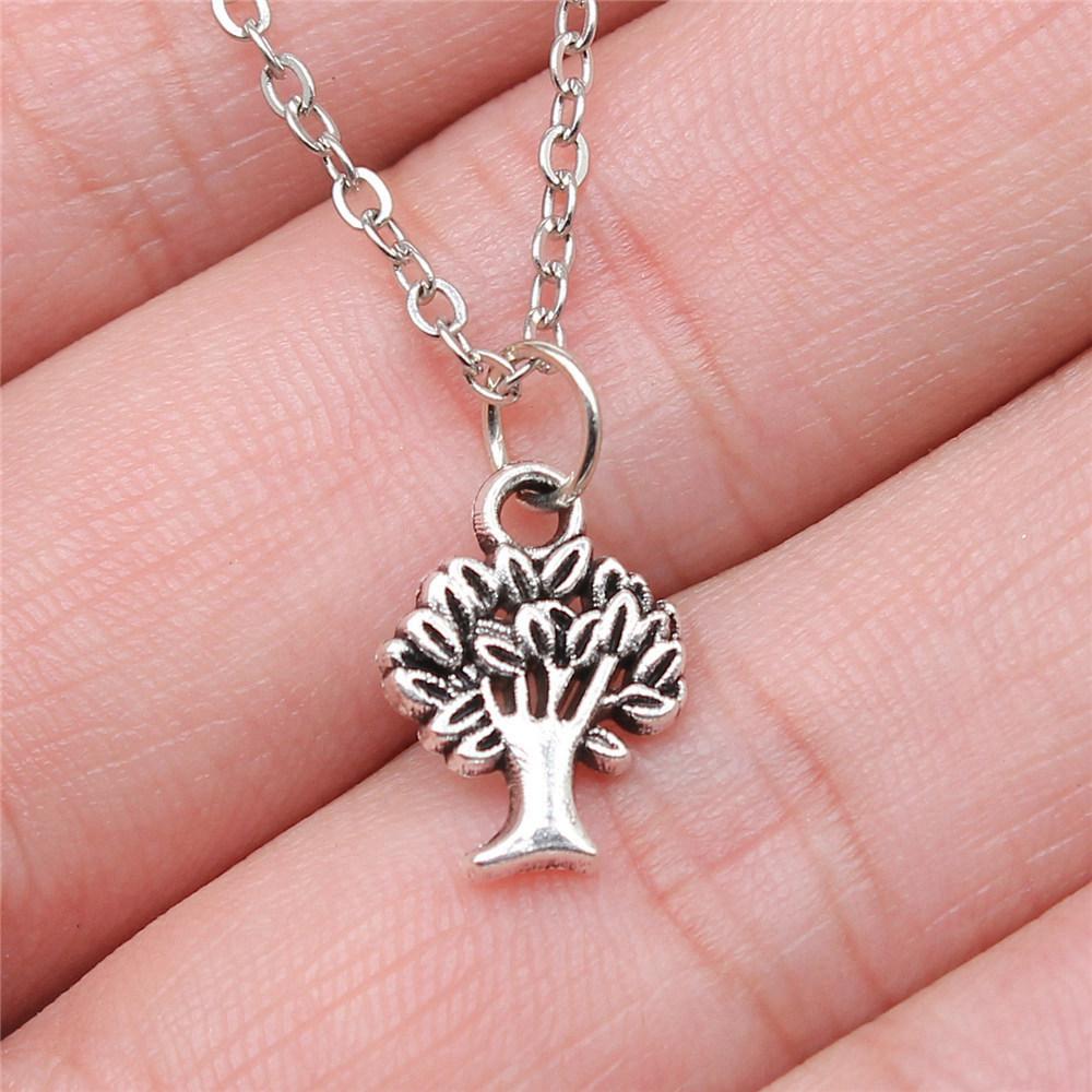 Tree of Life Plant Growth Pendant Antique Silver Metal Girls Choker Necklace Trendy Boho Gift