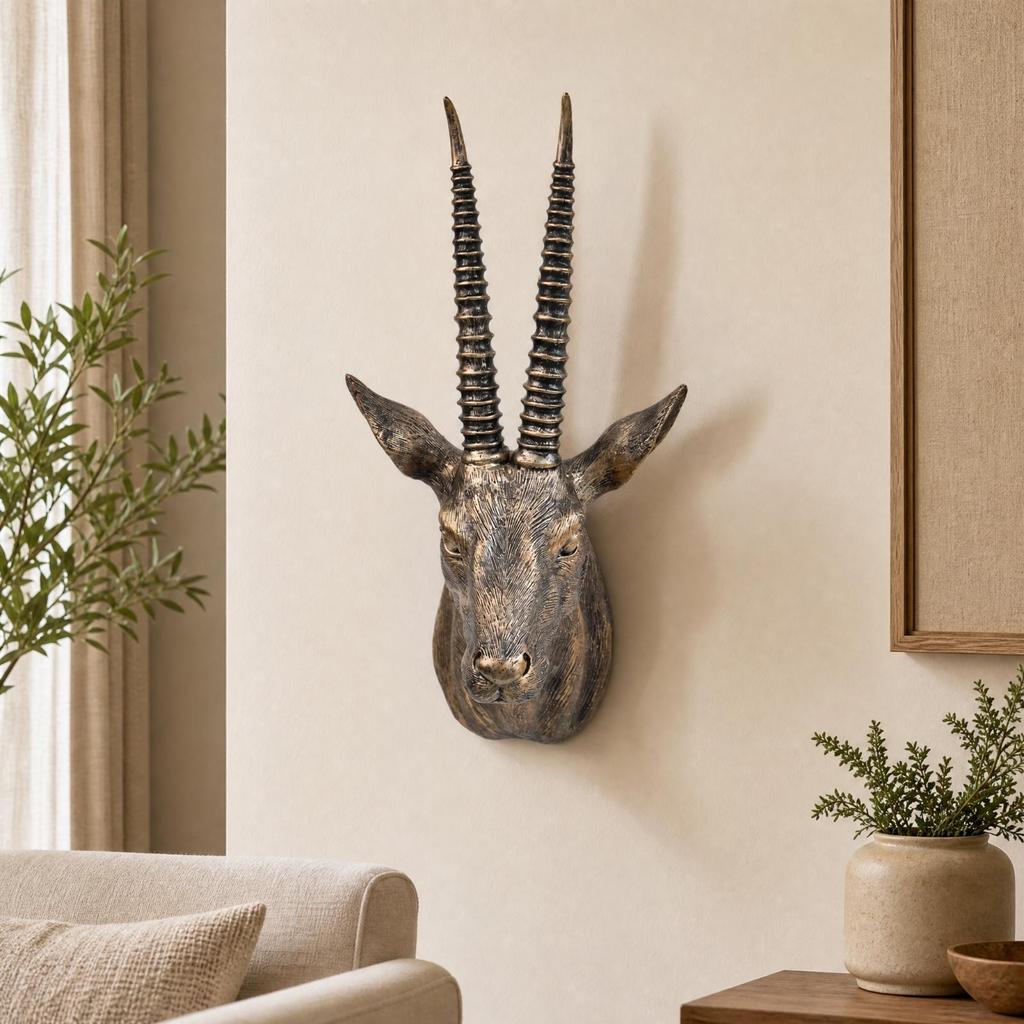 Wall-Mounted Antelope Head Sculpture Eye-Catching for Office, Study