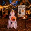 Spooky Cute Seasonal Decor Halloween Lighted Ghost Porch Goose Outfit And Flag Set for 23 Inch Statue, Clothes with Pumpkin Bucket Outdoor Patio Yard