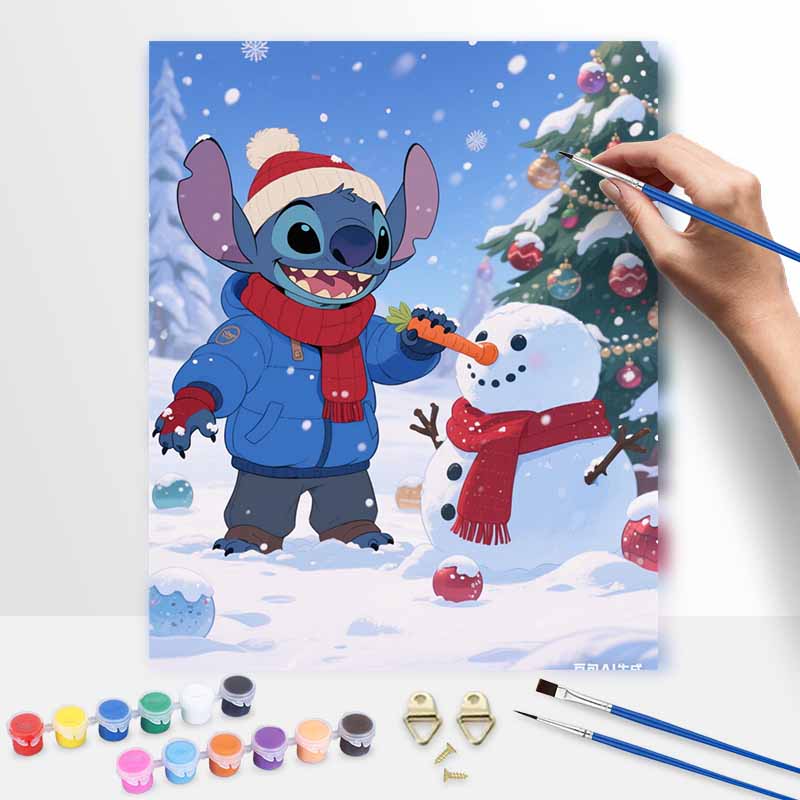 Disney Stitch Winter Snowman Digital Oil Painting Art Kit Hand Filled Home Decor 20x30cm