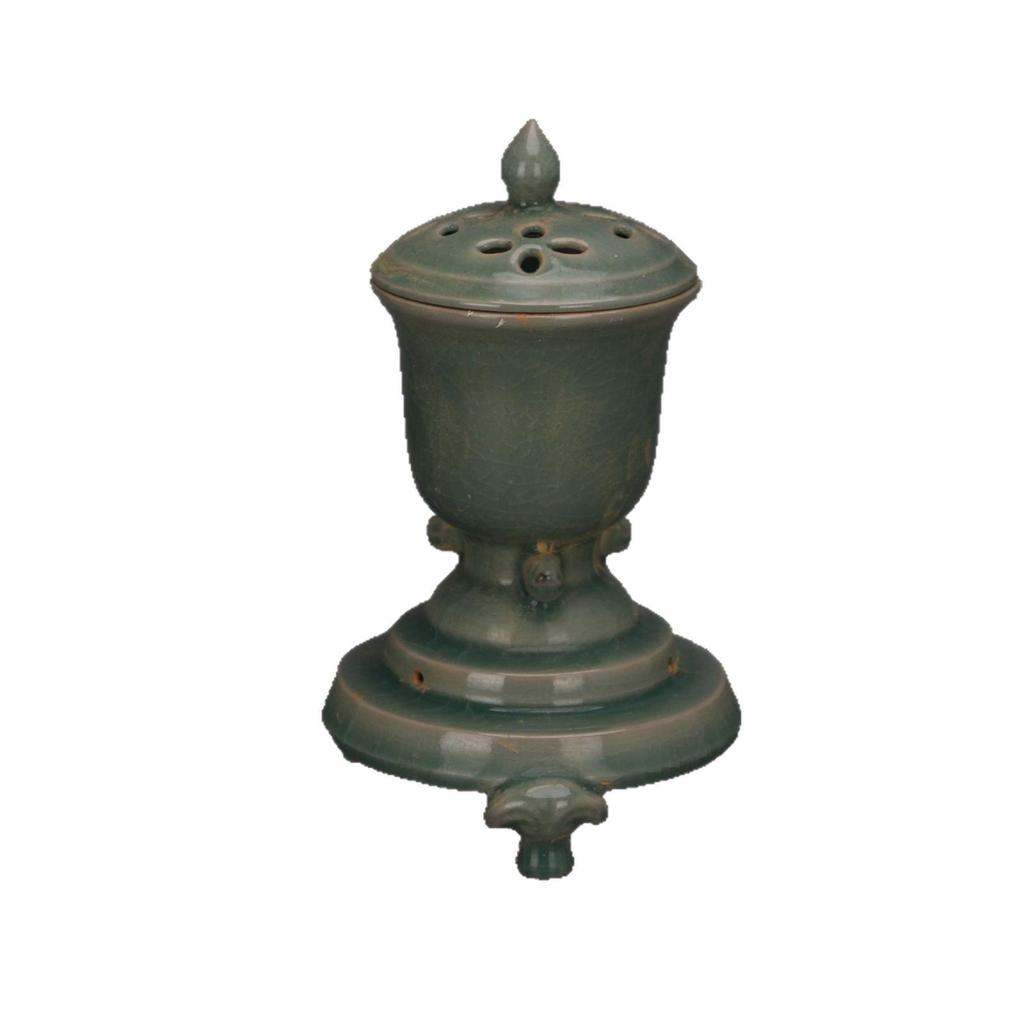 Song Dynasty Ru Kiln Celadon Ice Crackle Pattern Incense Burner: Antique Porcelain Literati Display Piece