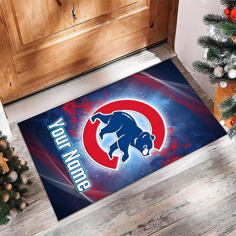 Chicago Cubs Crystal Velvet Rug, Custom Name Text Personalized Non‑Slip Floor Mat for Home Decor Gift