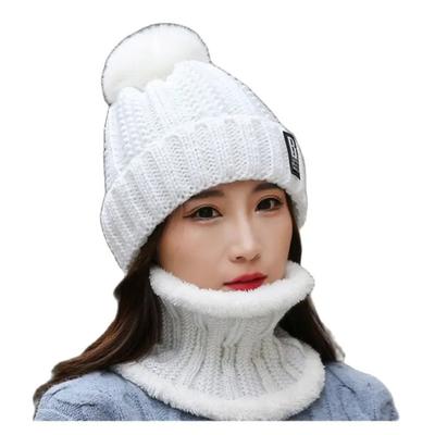 Winter Hat Womens Beanie Hats Thick Warm  Winter Women Knitted Hat B Letter Bonnet Beanie Cap Cycling Hat Scarf 2pc Sets