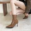 2025 autumn short boots pointed toe thin heel temperament thin boots European and American style high heel elastic rear zipper short boots women's 