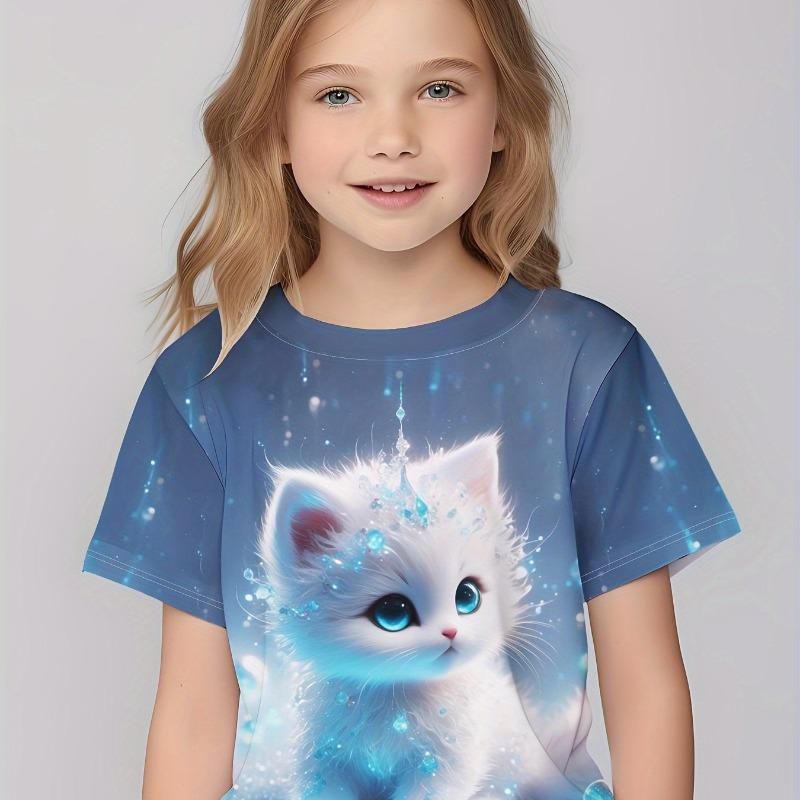 Odzież Dziecięca Ubrania dla Dziewczynki Koszulka z Krótkim Rękawem dla Dziewczynki Nadruk Kawaii ze Zwierzętami Uroczy Top dla Dziewczynki Letnia Odzież Dziecięca Dziewczęce Ubrania