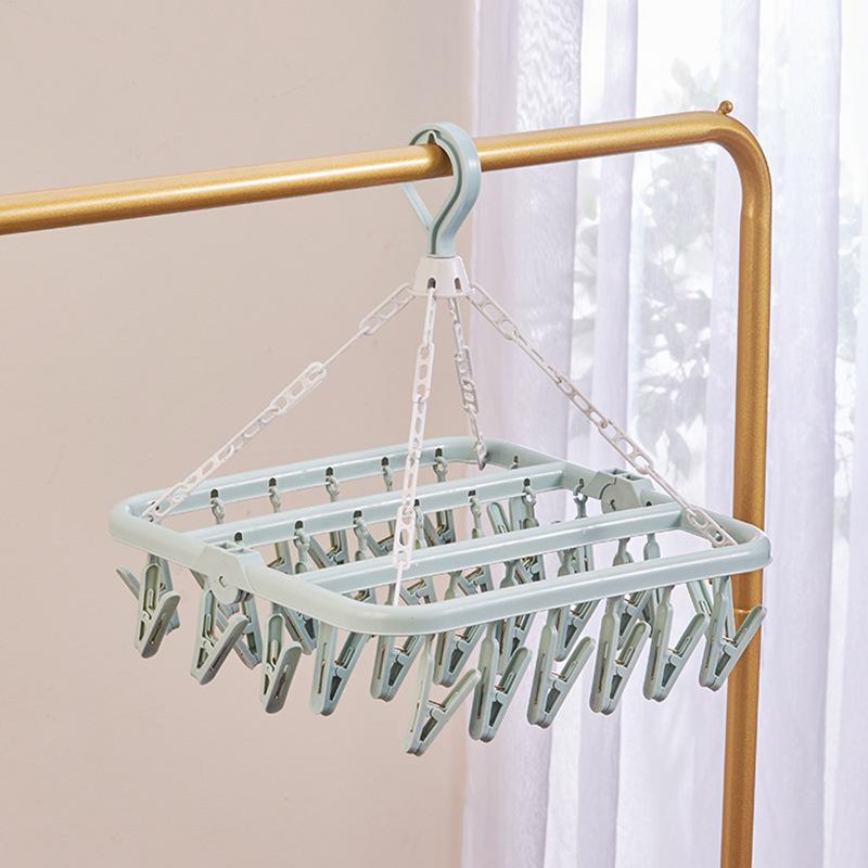 Foldable Drip Hanger with 32 Clips - Plastic Hanging Drying Rack for Clothes Underwear Socks