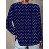 2025 Women's Basic V-Neck Long Sleeve,White Polka Dots Printed Polyester Relaxed Fit Tees Shirt,Spring Fall Casual Comfort Tops