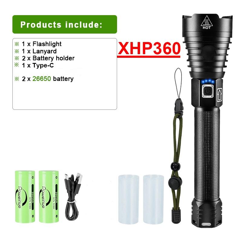 

XHP360 супер яркий фонарик светодиодный фонарь высокой мощности перезаряжаемый водонепроницаемый фонарь для рыбалки на открытом воздухе фонарь для кемпинга 26650 battery